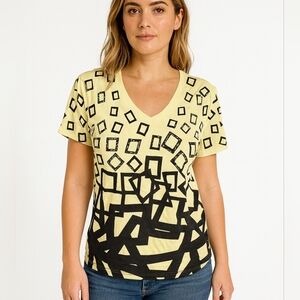⭐ La Madona Retro Funky Geometric Stretch V Neck Sequin Tee Small to Medium
